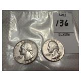 Two Washington Silver quarters