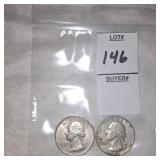 Two Silver Washington quarters