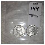 Two Silver Washington quarters