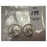 Two Washington Silver quarters