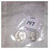 Two Silver Washington quarters