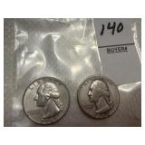 Two Washington Silver quarters