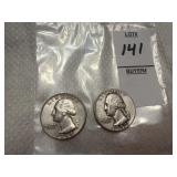 Two Washington Silver quarters