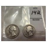 Two Washington Silver quarters