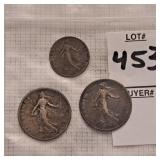 France One Franc 1917, France One 1918(XF), and