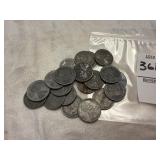 Twenty 1943 Lincoln steel wheat pennies
