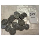 Twenty 1943 Lincoln steel wheat pennies