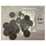 Twenty 1943 Lincoln steel wheat pennies