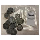 Twenty 1943 Lincoln steel wheat pennies
