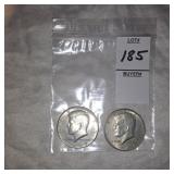 Two US Kennedy Half Dollars,40% silver