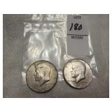 Two U.S. Kennedy Half Dollars, 40% silver