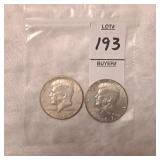 Two US Kennedy Half Dollars,40% silver