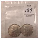 Two US Kennedy Half Dollars,40% silver