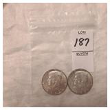 Two US Kennedy Half Dollars,40% silver