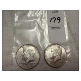 Two U.S. Kennedy Half Dollars, 40% silver