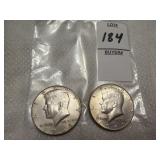 Two U.S. Kennedy Half Dollars, 40% silver