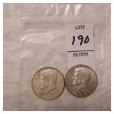 Two US Kennedy Half Dollars,40% silver