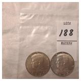 Two US Kennedy Half Dollars,40% silver