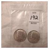 Two US Kennedy Half Dollars,40% silver
