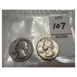 Two Washington Silver Quarters