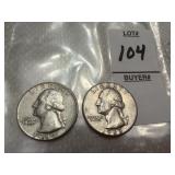 Two Washington Silver Quarters