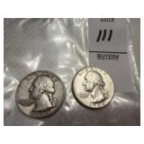 Two Washington Silver Quarters