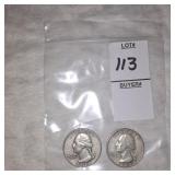 Two Washington Silver quarters