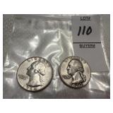 Two Washington Silver Quarters