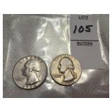 Two Washington Silver Quarters