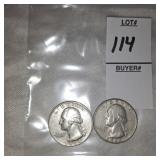 Two Silver Washington quarters