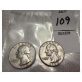 Two Washington Silver Quarters