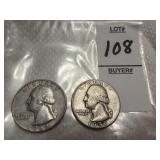 Two Washington Silver Quarters