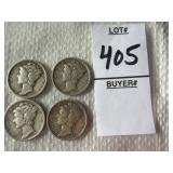 Four United States Mercury Dime