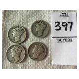 Four United States Mercury Dime