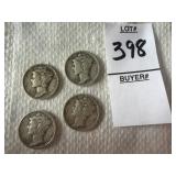 Four United States Mercury Dime