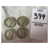 Four United States Mercury Dime