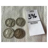 Four United States Mercury Dime