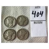 Four United States Mercury Dime
