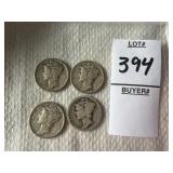 Four United States Mercury Dime