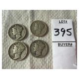 Four United States Mercury Dime