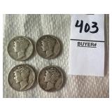 Four United States Mercury Dime