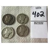 Four United States Mercury Dime