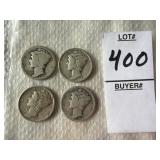 Four United States Mercury Dime