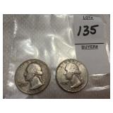 Two Washington silver quarters