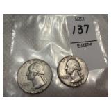 Two Washington silver quarters