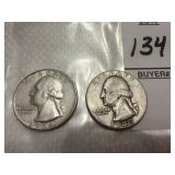 Two Washington Silver Quarters