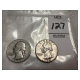 Two Washington Silver Quarters