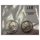 Two Washington Silver quarters