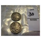 Two 1936 Buffalo Nickels