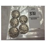 Five Buffalo nickels